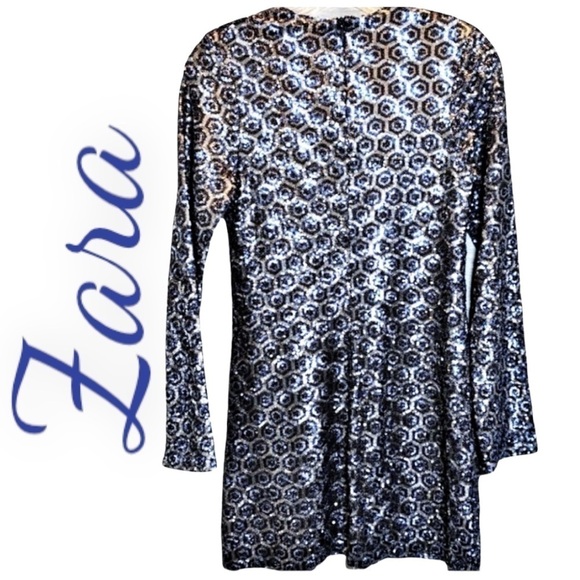 ZARA W&B COLLECTION Sequined Geometric 60s Retro Mini Dress, Small - Picture 3 of 5